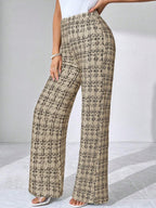 SHEIN Clasi Summer Elegant Women's Plaid Printed Elastic Knitted Pants, Suitable For Various Occasions, Suitable For Summer Vacation, Elegant Travel, And Daily Commuting Business Casual Woman