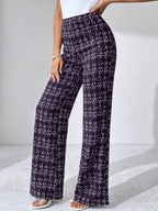 SHEIN Clasi Summer Elegant Women's Plaid Printed Elastic Knitted Pants, Suitable For Various Occasions, Suitable For Summer Vacation, Elegant Travel, And Daily Commuting Business Casual Woman