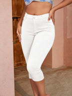 High Waist Ultra Stretchy Slant Pocket Skinny Capri Pants Classic Casual Comfort 3/4 Length Trousers