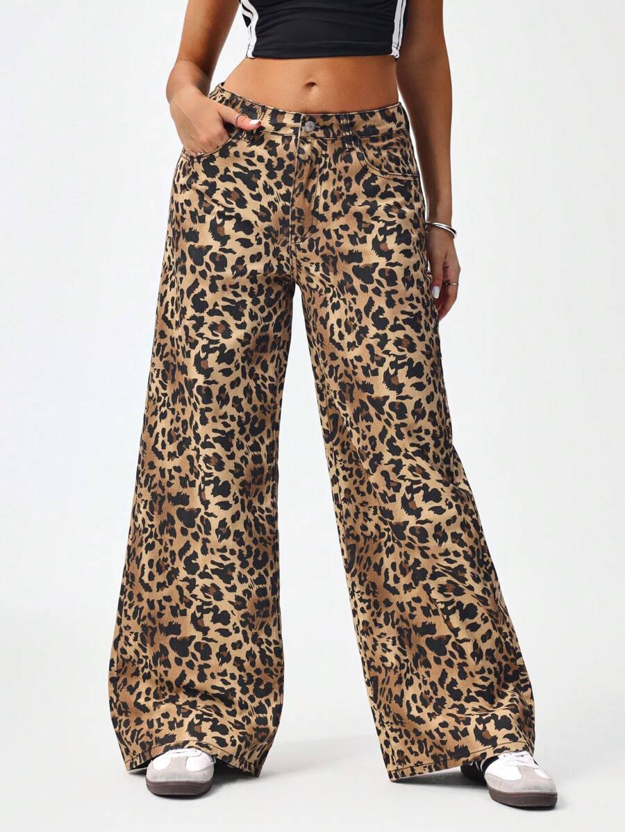 SHEIN ICON Women's Loose Fit Wide Leg Pockets Casual Versatile Jeans Pants