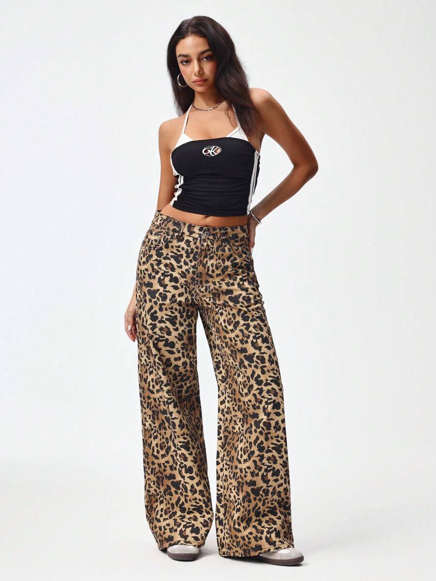 SHEIN ICON Women's Loose Fit Wide Leg Pockets Casual Versatile Jeans Pants