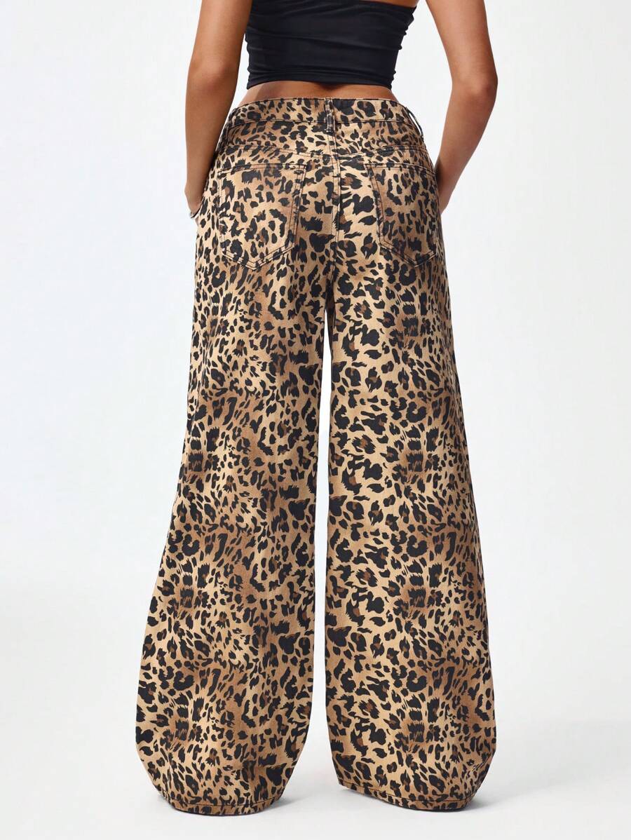 SHEIN ICON Women's Loose Fit Wide Leg Pockets Casual Versatile Jeans Pants