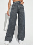 SHEIN ICON Casual Relaxed-Fit High-Waist Straight Leg Denim Jeans
