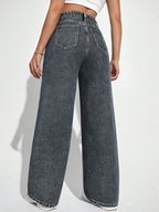 SHEIN ICON Casual Relaxed-Fit High-Waist Straight Leg Denim Jeans