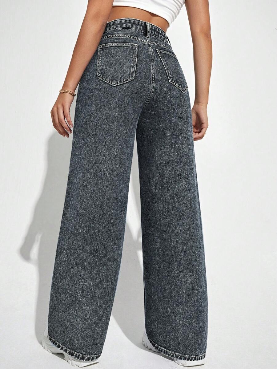 SHEIN ICON Casual Relaxed-Fit High-Waist Straight Leg Denim Jeans