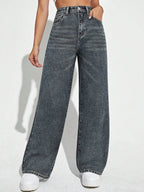 SHEIN ICON Casual Relaxed-Fit High-Waist Straight Leg Denim Jeans