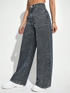 SHEIN ICON Casual Relaxed-Fit High-Waist Straight Leg Denim Jeans