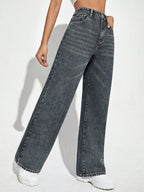 SHEIN ICON Casual Relaxed-Fit High-Waist Straight Leg Denim Jeans