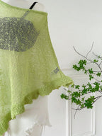 Comfortcana Plus Size Women Casual Ruffled Hem Semi-Sheer Crochet Poncho Sweater, Suitable For Summer Outings And Dates