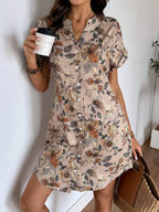 EMERY ROSE Solid Notched Button Front Batwing Sleeve Shirt Dress,Summer Dresses For Women