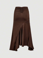 SHEIN MOD High Waist Ruffle Asymmetrical Hem Skirt Brown Midi Skirt Tie Skirt Wrap Skirt Asymmetrical Skirt Brown Tie Skirt