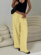 Siren Gaze Women Linen Low-Waist Straight Leg Casual Pants, Summer Holiday Style Business Casual Woman,Linen Pants Black