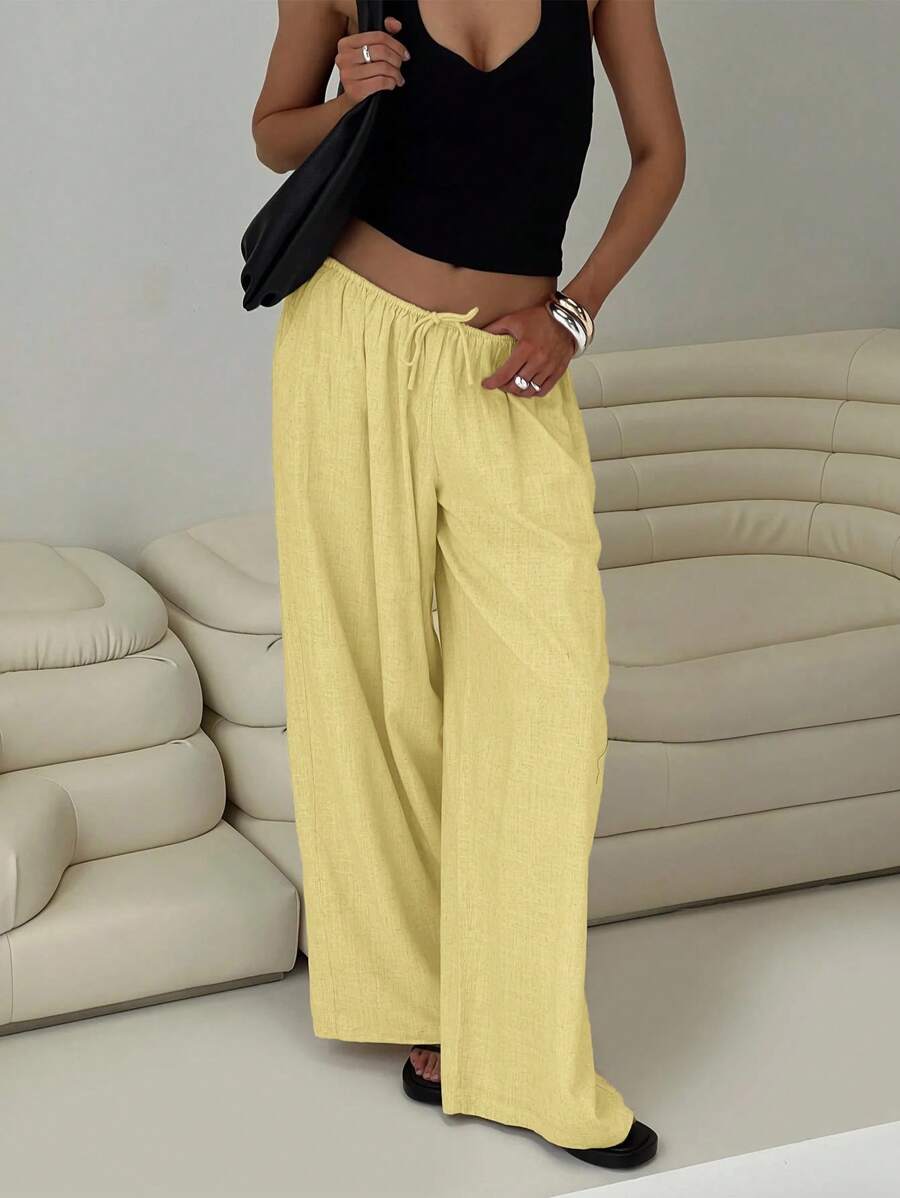 Siren Gaze Women Linen Low-Waist Straight Leg Casual Pants, Summer Holiday Style Business Casual Woman,Linen Pants Black