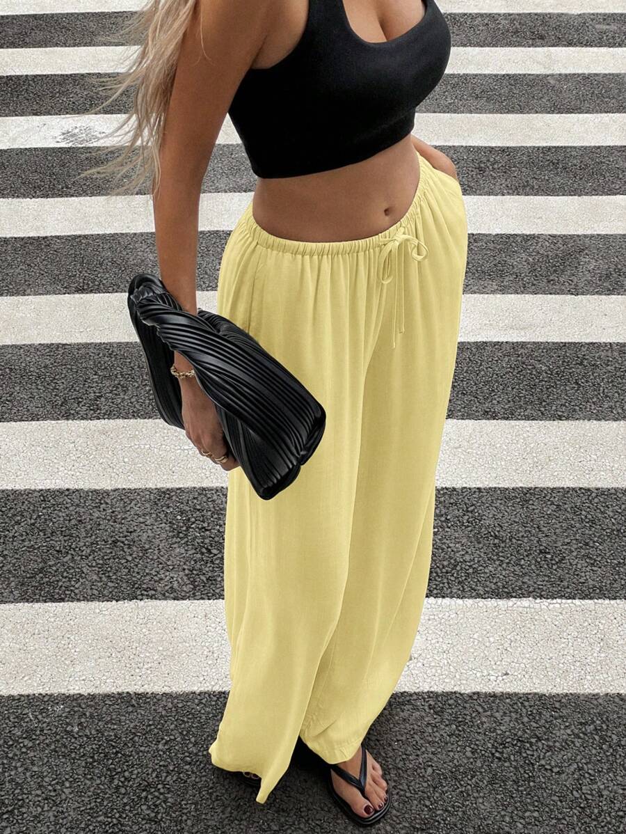 Siren Gaze Women Linen Low-Waist Straight Leg Casual Pants, Summer Holiday Style Business Casual Woman,Linen Pants Black