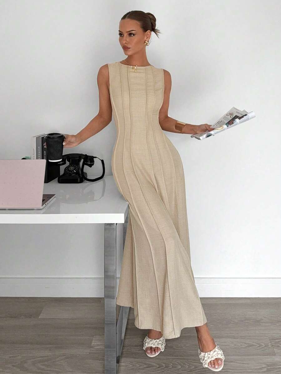 Siren Gaze New  Linen Long Dress For Women, Split Pleated Waist A-Line Dress, Elegant Long Dress, Sun Dresses For Women Holiday Wear, Imitation Linen Flowing Long Dress, Business Casual Women's Wear,Fall Women Clothes Party Summer
