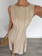 Siren Gaze New  Linen Long Dress For Women, Split Pleated Waist A-Line Dress, Elegant Long Dress, Sun Dresses For Women Holiday Wear, Imitation Linen Flowing Long Dress, Business Casual Women's Wear,Fall Women Clothes Party Summer