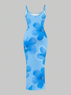 Slaydiva Casual Floral Print Camisole Bodycon Long Dress For Women, Summer Yellow Floral Bodycon Dress Yellow Summer Dress Bodycon Dress Women Yellow Dress Floral Print Bodycon Dress Suitable For Going Out Chic Dress
