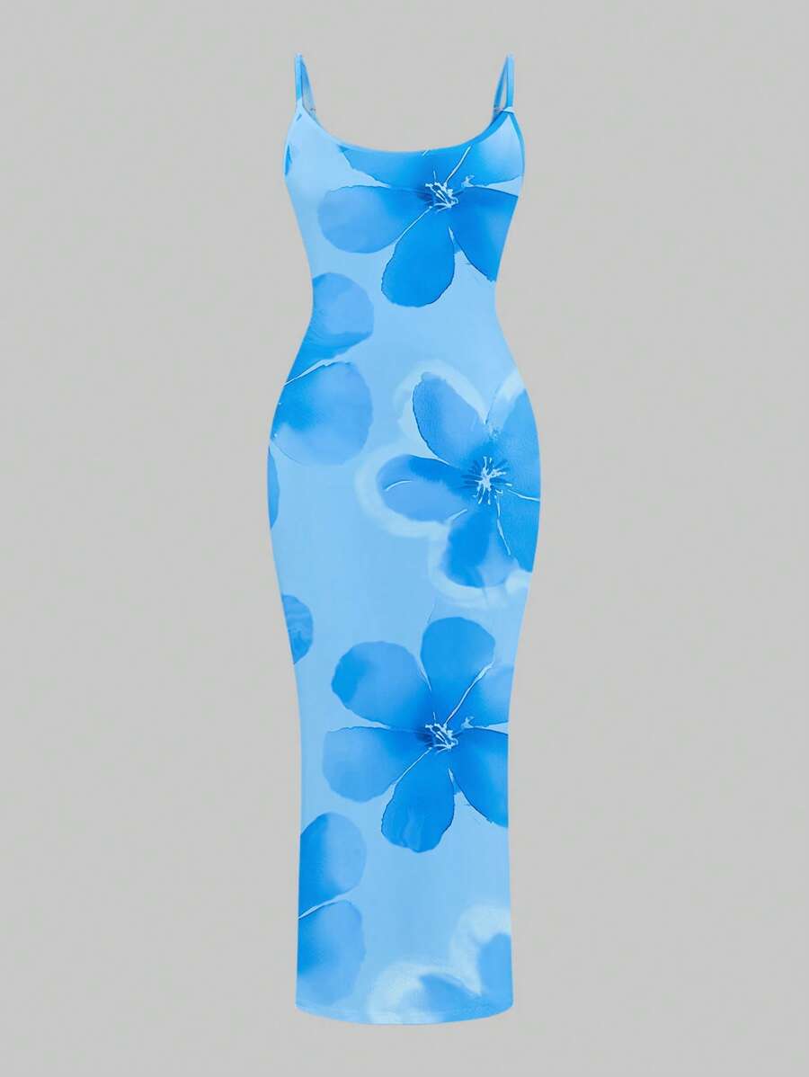 Slaydiva Casual Floral Print Camisole Bodycon Long Dress For Women, Summer Yellow Floral Bodycon Dress Yellow Summer Dress Bodycon Dress Women Yellow Dress Floral Print Bodycon Dress Suitable For Going Out Chic Dress