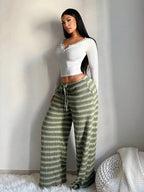 SHEIN SXY Women's Comfortable Casual Simple Low Waist Drawstring Wide Leg Pants Striped Pants Set Comfy Pants Set Women Lounge Pants Set