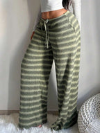 SHEIN SXY Women's Comfortable Casual Simple Low Waist Drawstring Wide Leg Pants Striped Pants Set Comfy Pants Set Women Lounge Pants Set