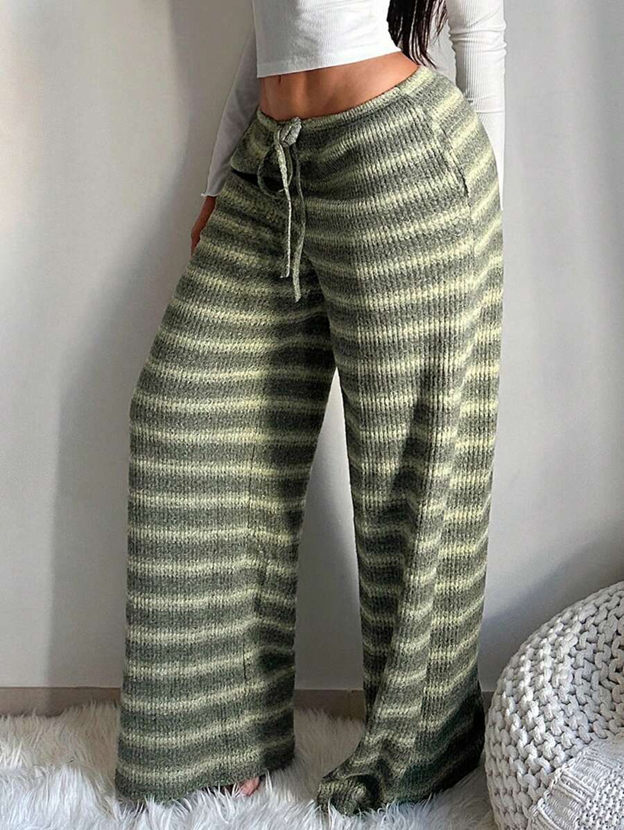 SHEIN SXY Women's Comfortable Casual Simple Low Waist Drawstring Wide Leg Pants Striped Pants Set Comfy Pants Set Women Lounge Pants Set