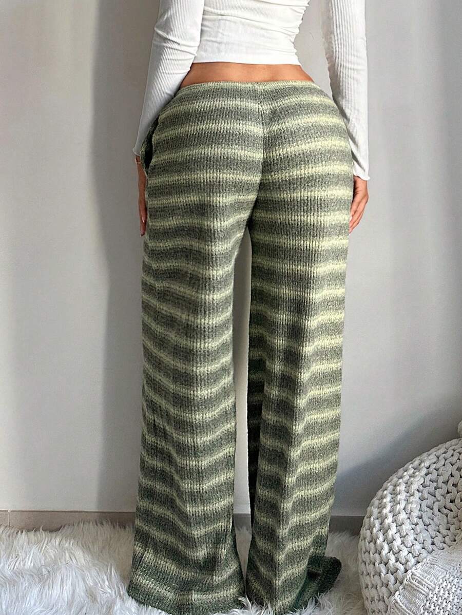 SHEIN SXY Women's Comfortable Casual Simple Low Waist Drawstring Wide Leg Pants Striped Pants Set Comfy Pants Set Women Lounge Pants Set