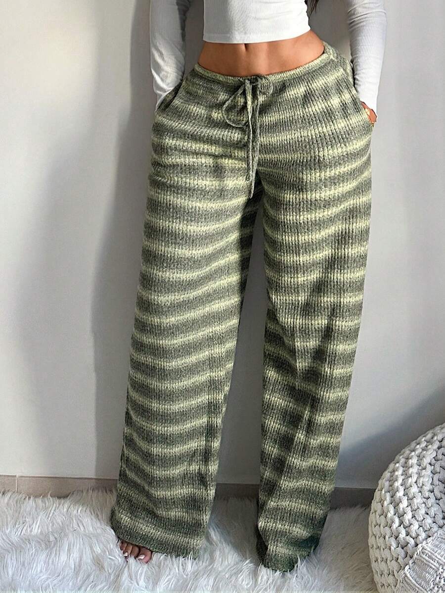 SHEIN SXY Women's Comfortable Casual Simple Low Waist Drawstring Wide Leg Pants Striped Pants Set Comfy Pants Set Women Lounge Pants Set