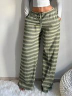 SHEIN SXY Women's Comfortable Casual Simple Low Waist Drawstring Wide Leg Pants Striped Pants Set Comfy Pants Set Women Lounge Pants Set