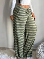 SHEIN SXY Women's Comfortable Casual Simple Low Waist Drawstring Wide Leg Pants Striped Pants Set Comfy Pants Set Women Lounge Pants Set
