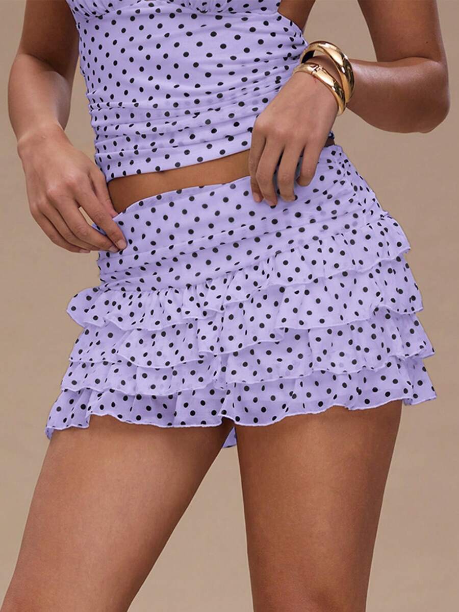 SHEIN BAE Women's Fashionable Sexy Multi-Layer Ruffle Hem Mini Skirt, Summer,Valentine's Day,Valentine Outfits For Women