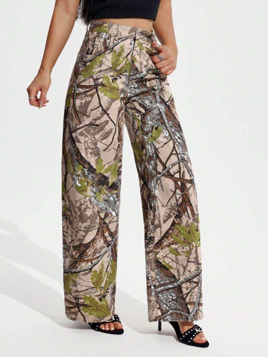 SHEIN ICON Casual Relaxed-Fit High-Waist Straight Leg Denim Jeans