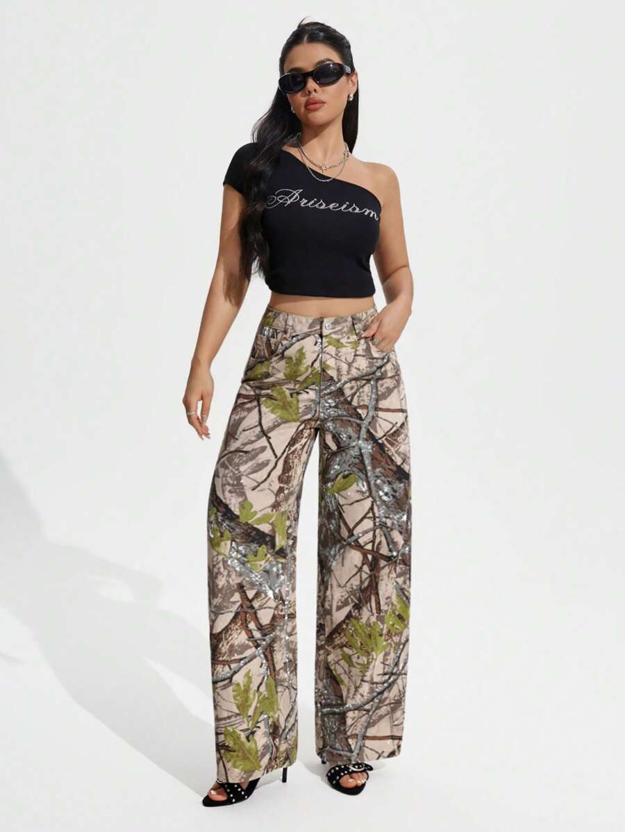 SHEIN ICON Casual Relaxed-Fit High-Waist Straight Leg Denim Jeans
