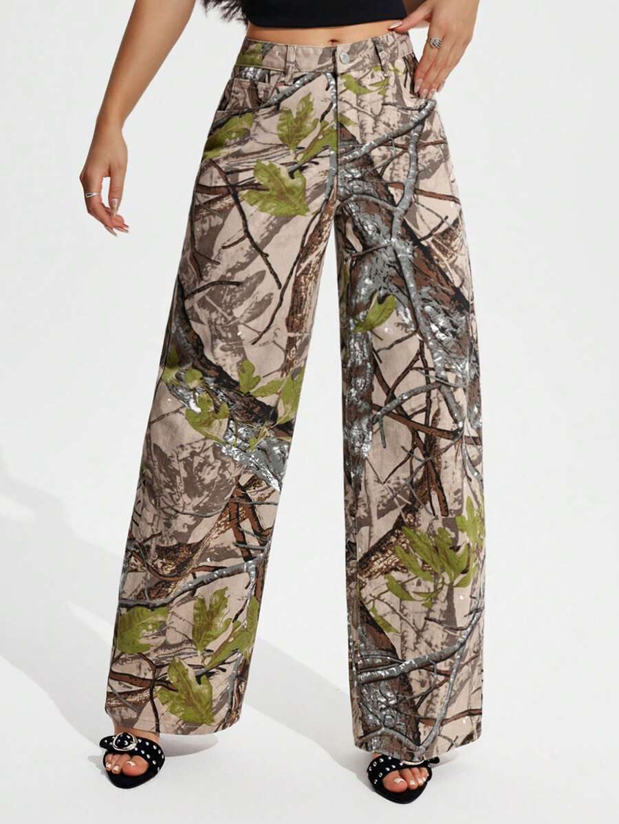 SHEIN ICON Casual Relaxed-Fit High-Waist Straight Leg Denim Jeans
