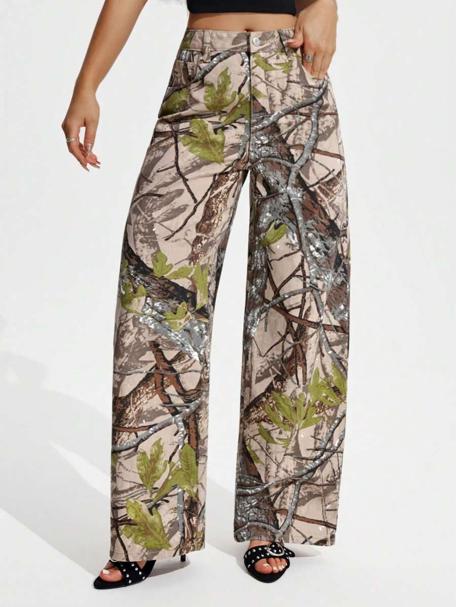 SHEIN ICON Casual Relaxed-Fit High-Waist Straight Leg Denim Jeans