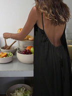 Cévolie Women's Solid Color Open Back Tie Loose Casual Maxi Slip Dress