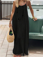 Cévolie Women's Solid Color Open Back Tie Loose Casual Maxi Slip Dress
