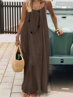 Cévolie Women's Solid Color Open Back Tie Loose Casual Maxi Slip Dress