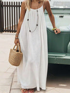 Cévolie Women's Solid Color Open Back Tie Loose Casual Maxi Slip Dress