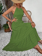Breezaya Summer Holiday Solid Color Textured Backless Dress For New Year Clothes Maxi Vacation Beach Outfits Women