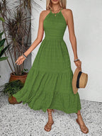 Breezaya Summer Holiday Solid Color Textured Backless Dress For New Year Clothes Maxi Vacation Beach Outfits Women