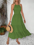 Breezaya Summer Holiday Solid Color Textured Backless Dress For New Year Clothes Maxi Vacation Beach Outfits Women