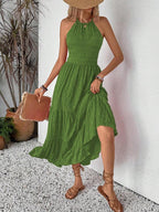 Breezaya Summer Holiday Solid Color Textured Backless Dress For New Year Clothes Maxi Vacation Beach Outfits Women