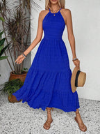 Breezaya Summer Holiday Solid Color Textured Backless Dress For New Year Clothes Maxi Vacation Beach Outfits Women