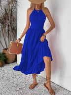 Breezaya Summer Holiday Solid Color Textured Backless Dress For New Year Clothes Maxi Vacation Beach Outfits Women