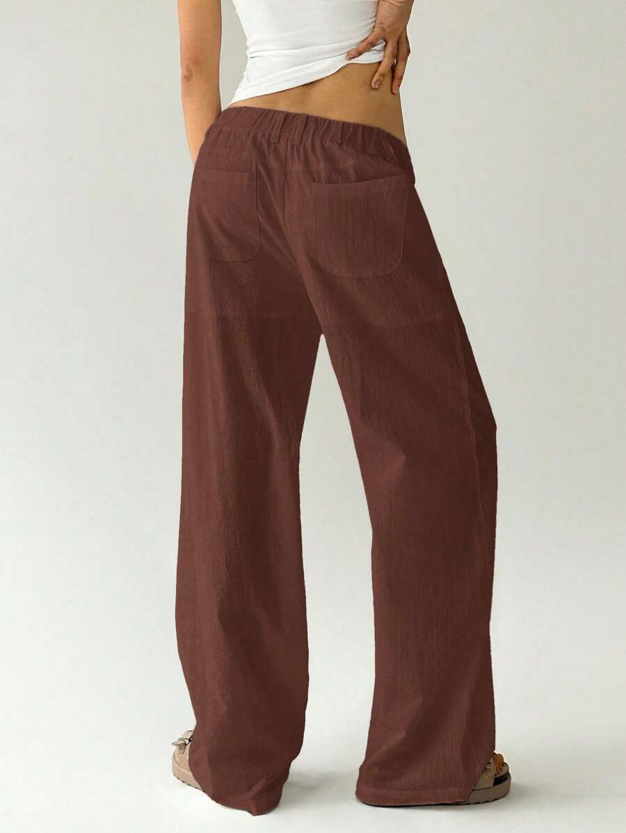 Easelle Women Plain Simple Low Waist Straight Leg Pants,Ladies Spring/Fall Casual Pocket,Zipper Ultra Low Waist Straight Leg Long Black Cotton Loose Women Pants,Casual Daily Wear