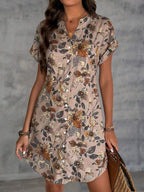 EMERY ROSE Solid Notched Button Front Batwing Sleeve Shirt Dress,Summer Dresses For Women