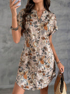EMERY ROSE Solid Notched Button Front Batwing Sleeve Shirt Dress,Summer Dresses For Women