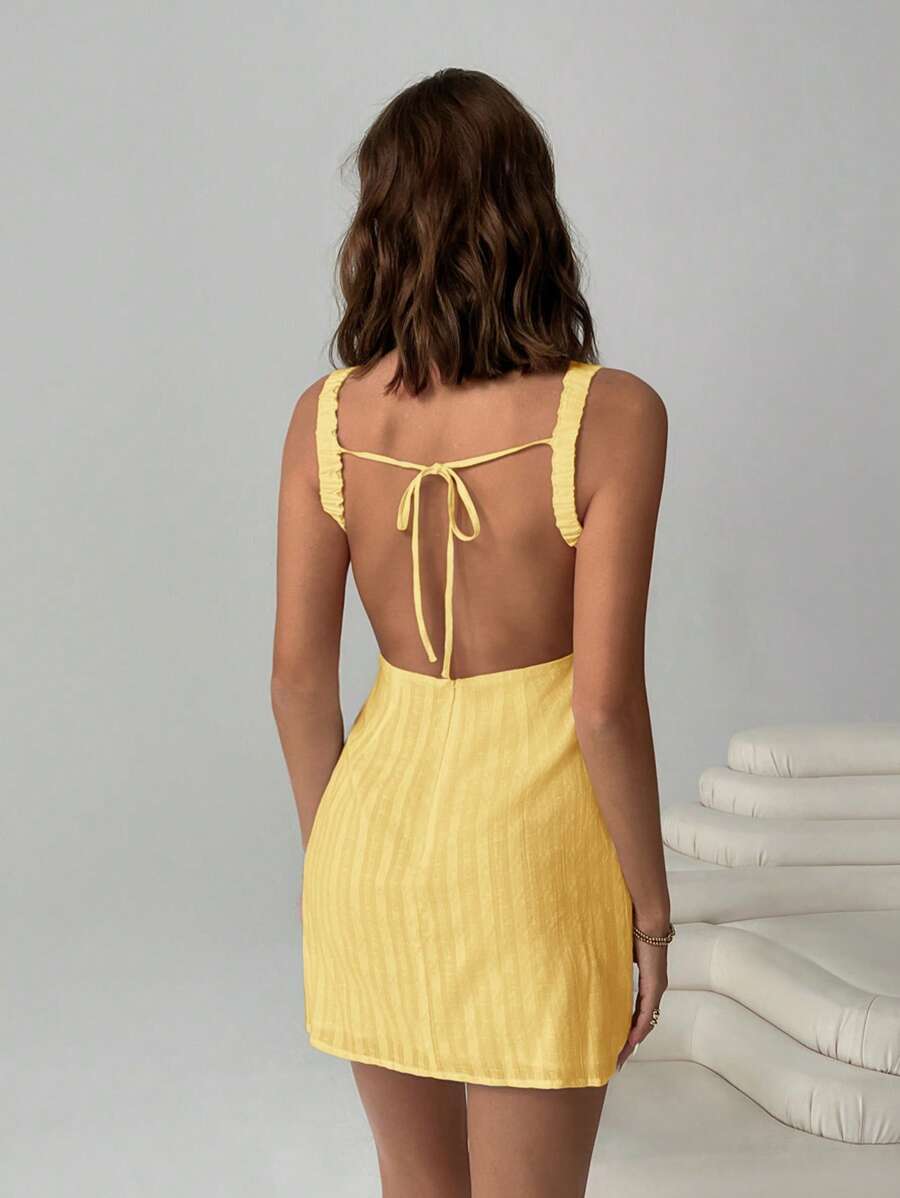 Easelle Women's Solid Color Backless Lace-Up Sleeveless Mini Summer Dress
