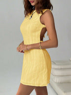 Easelle Women's Solid Color Backless Lace-Up Sleeveless Mini Summer Dress