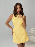 Easelle Women's Solid Color Backless Lace-Up Sleeveless Mini Summer Dress